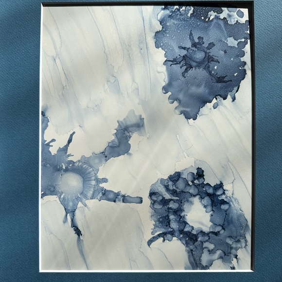 Handmade original abstract shades of blue alcohol ink wall decor painting - Picture 9 of 10